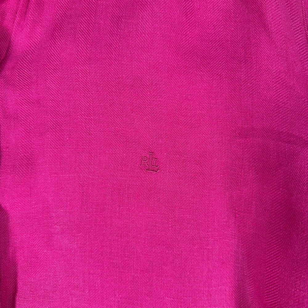 Ralph Lauren Button Down Shirt Womens 2X Fuchsia Linen Herringbone - Picture 2 of 11